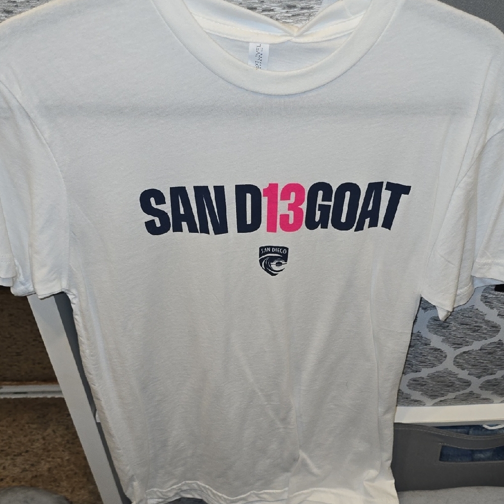 White SAN D13 GOAT Graphic Tee - Pink & Navy Print
